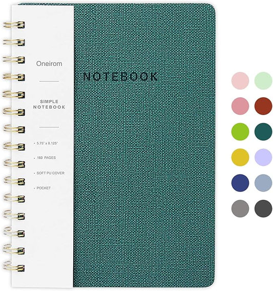 Spiral Notebook-5.75" x 8.125" College Ruled Journal with Inner Pockets and 160 Pages,PU Leather Cover Business Journal, Twin-Wire Binding Notebook Perfect for Office & Home School Supplies-DeskLoop Office
