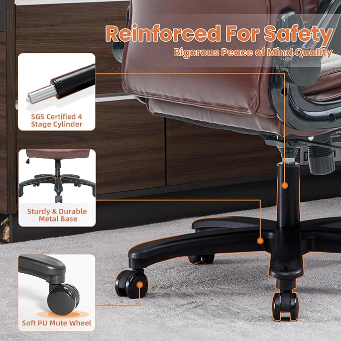 Big and Tall Office Chair 500lbs Wide Seat Executive Office Desk Chair High-Back Office Task Chair with Flip-Up Armrest, Ergonomic Lumbar Support Computer Office Chairs for Heavy People(Brown)-DeskLoop Office