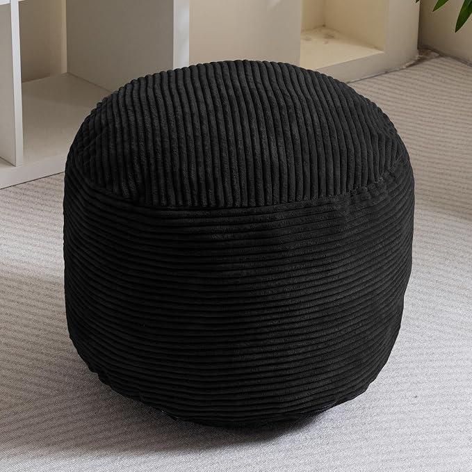 HIGOGOGO Round Stuffed Pouf Ottoman, Corduroy Poufs - Image 6