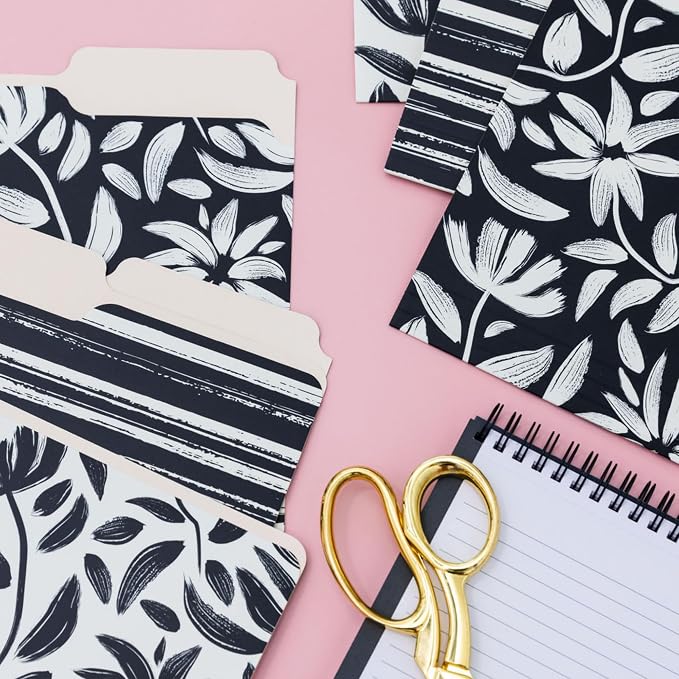 Steel Mill & Co. Set of 9 File Folders, Hand Drawn Black Floral | Thick Sturdy - Image 5