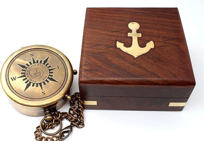 US HANDICRAFTS Home is Wherever Engraved Brass Compass - Image 6