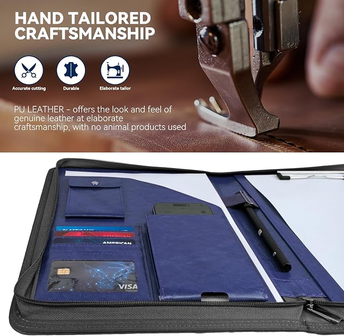 Zippered Padfolio Organizer, WRIYES Leather Planner Binder, 10.2 Inch Portfolio - Image 3
