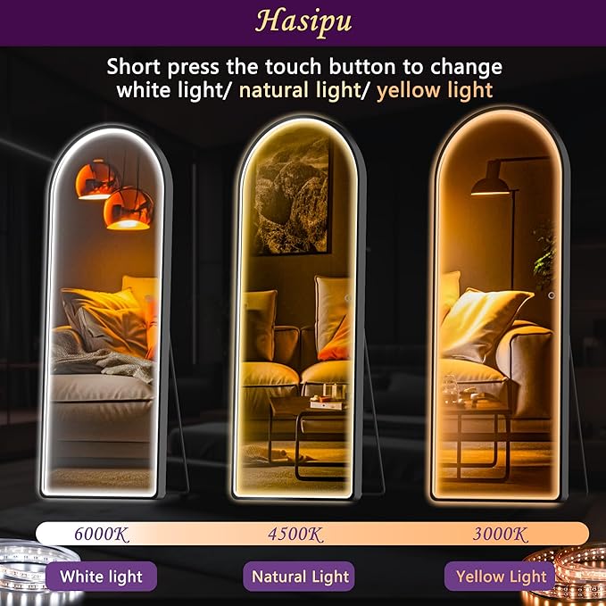 Hasipu 71" x 28" Led Mirror - Full Length, Arch Design, Wall Mounted, Dimming & 3 Color Modes-DeskLoop Office