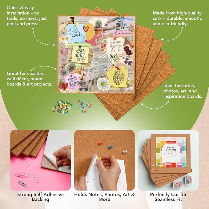 Cork Board Tile Squares – 5 Piece 12x12 Self-Adhesive Squares - Image 3