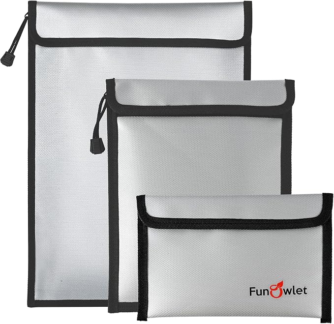 Fireproof Waterproof Money Document Bag, Zipper Storage Organizer, by FunOwlet