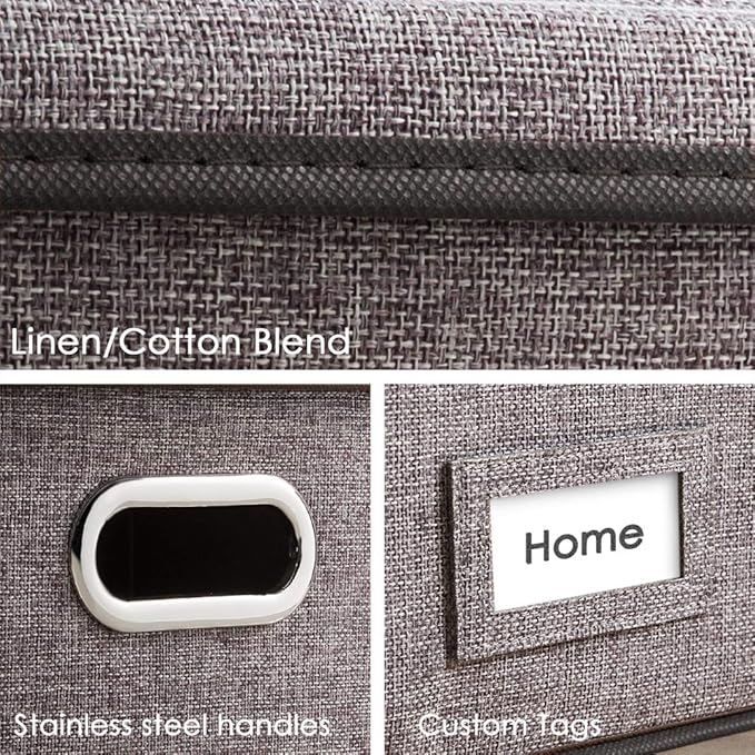 PRANDOM File Organizer Box - Set of 4 Collapsible Decorative Linen Filing Storage Hanging File Folders with Lids Office Cabinet Letter Size (15x12.2x10.75 inch)-DeskLoop Office