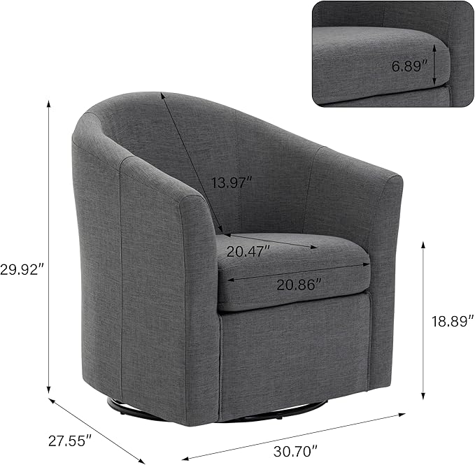 UIXE 360° Swivel Barrel Accent Chairs Set of 2, Modern Round Arm Chair Upholstered Club Armchair, Single Sofa Seating in Fabric for Living Room, Bedroom (Dark Grey)-DeskLoop Office