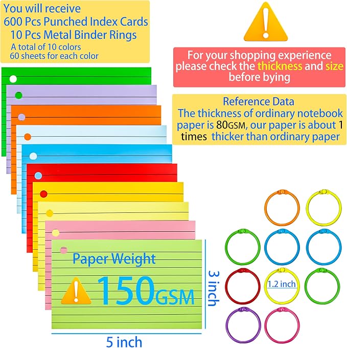 600Pcs Colored Index Cards 3x5 Inch Flash Cards - Image 2