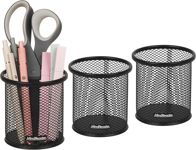 Mind Reader Pen and Accessories Holder, Desktop Organizer, Metal Mesh, 3.5"L x by MindReader