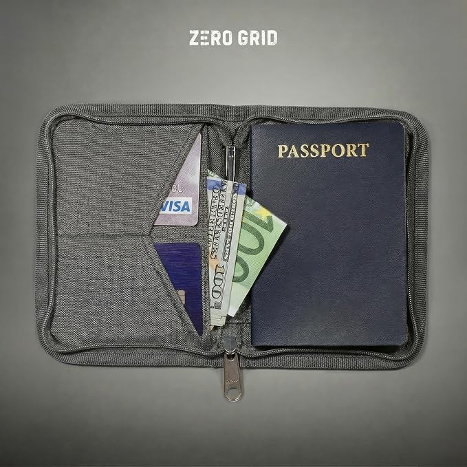 Zero Grid RFID Passport Holder & Travel Wallet, Zippered Wallet - Image 2