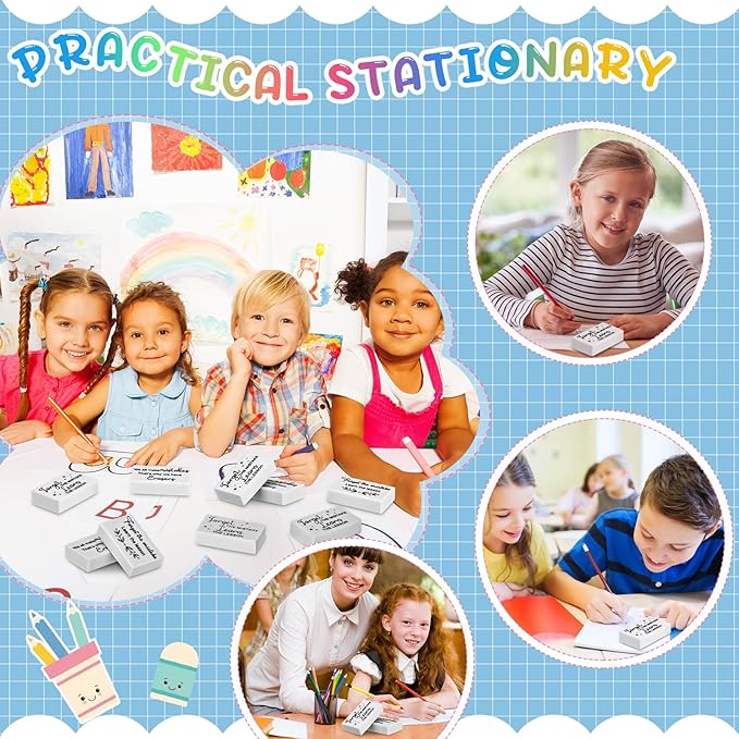 Nezyo 100 Pcs Inspirational Erasers Bulk for Kids Back to School Gifts Fun Erasers Motivational Reward Supplies for Classrooms Students Teachers Office Supplies(White)-DeskLoop Office