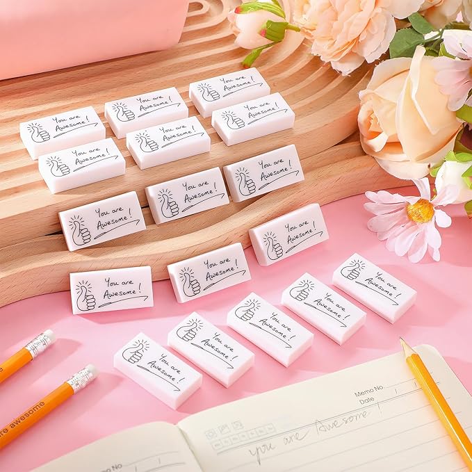 Fuutreo 50 Pcs Welcome Back to School Gifts for Students Inspirational Pencil Erasers Bulk You are Awesome White Cute Fun Erasers First Day of School Gifts Classroom Prizes from Teachers-DeskLoop Office