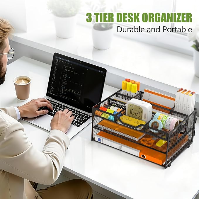 3 Tier Desk Orgnizers and Accessories, Metal Magazine File Holder - Image 5