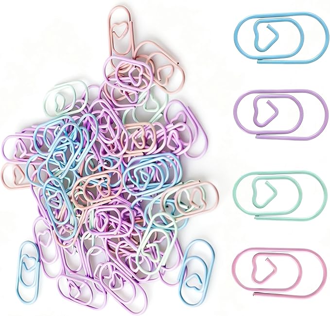 100 Pcs Heart Paper Clips, Colorful Decorative Paperclips by Unknown