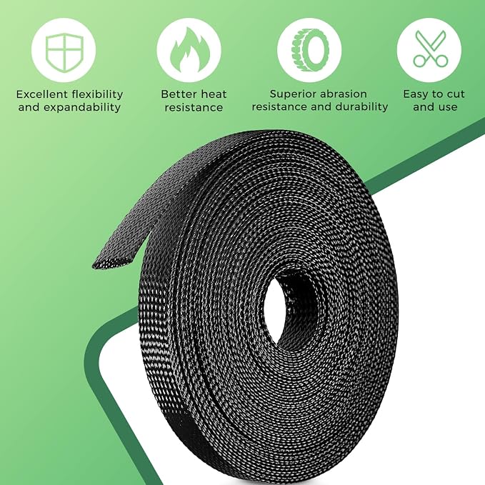 132 ft Expandable Braided Cable Sleeve Wire Loom PET Wiring Sleeving, Mesh - Image 4