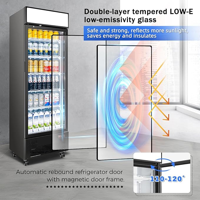 Commercial Display Refrigerator with Glass Door 12 Cu.ft Merchandiser Beverage Cooler Bar Black Drink Fridge for Convenience Stores, Supermarkets,Bars,Offices-DeskLoop Office