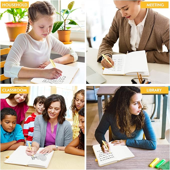 12 Pack Notebooks Journals Bulk with 12 Black Pens, Feela A5 Hardcover Notebook Classic Ruled Journal Set with Pen Holder for School Business Work Travel Writing, 120 GSM, 5.1”x8.3”, Yellow-DeskLoop Office