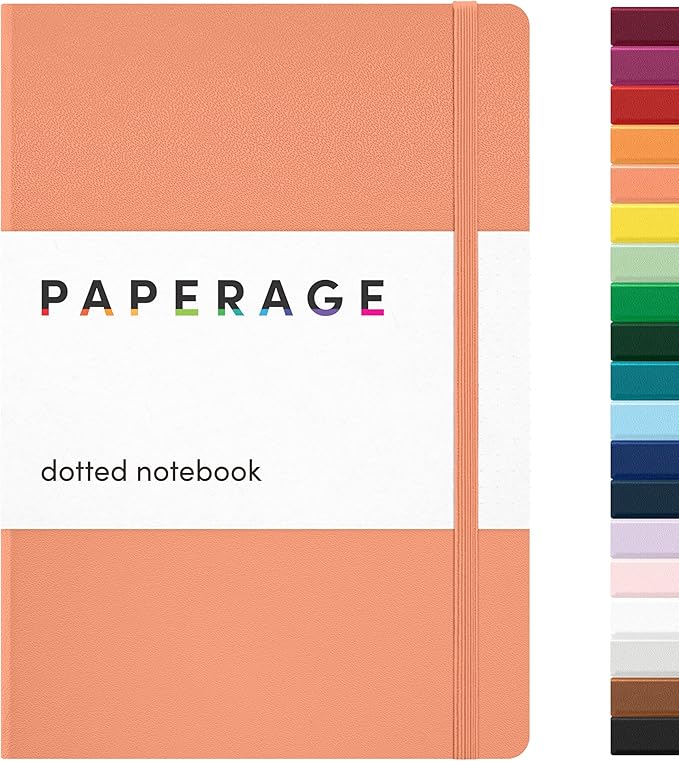 PAPERAGE Dotted Journal Notebook, (Coral), 160 Pages, Medium 5.6 in x 8 in - 100 GSM Thick Paper – Hardcover Journaling Notebook for Work, School & Bullet Journaling-DeskLoop Office