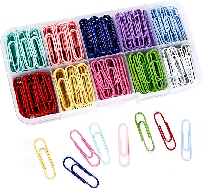 450PCS Paper Clips, 10 Assorted Medium 28mm Environmental Technology PaperClips by ZHUNBABA