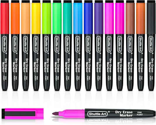 Shuttle Art Dry Erase Markers, 15 Colors Magnetic Whiteboard Markers, Fine Point by ShuttleArt