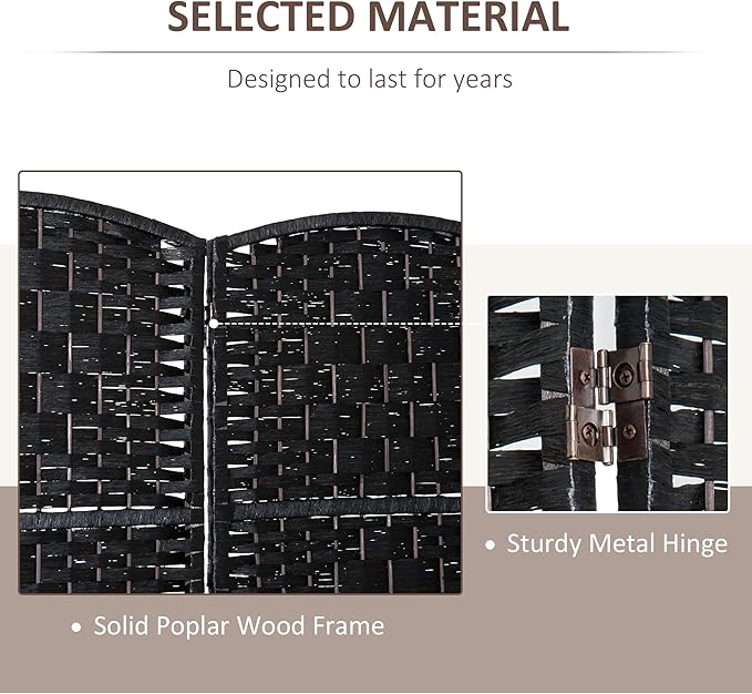NicBex Room Divider 4 Panel Room Dividers with Woven Rattan Design Partition Room Dividers and Folding Privacy Screens 6 FT Wall Divider for Office, Room Separation,70.75"W x 0.75"D x 70.75"H, Black-DeskLoop Office