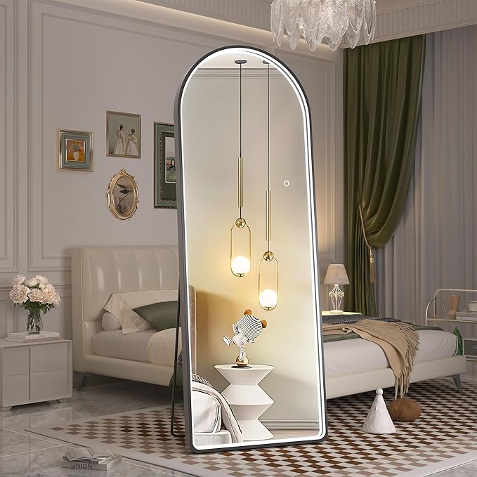 Hasipu 65" X 24" Full Length Mirror with Lights, Black Frame Arch Led Mirror Full Length and 3 Colors Temperatures & Brightness Adjustable,Light Up Mirror Full Body for Bedroom Cloakroom Living Room-DeskLoop Office