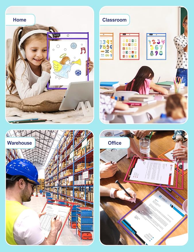 SUNEE 6 Packs Oversized Reusable Dry Erase Pocket Sleeves - Image 7