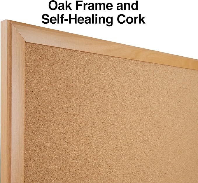 Staples Cork Bulletin Board, 3 x 2 Feet, Oak Frame, Vertical or Horizontal Mount - Image 3