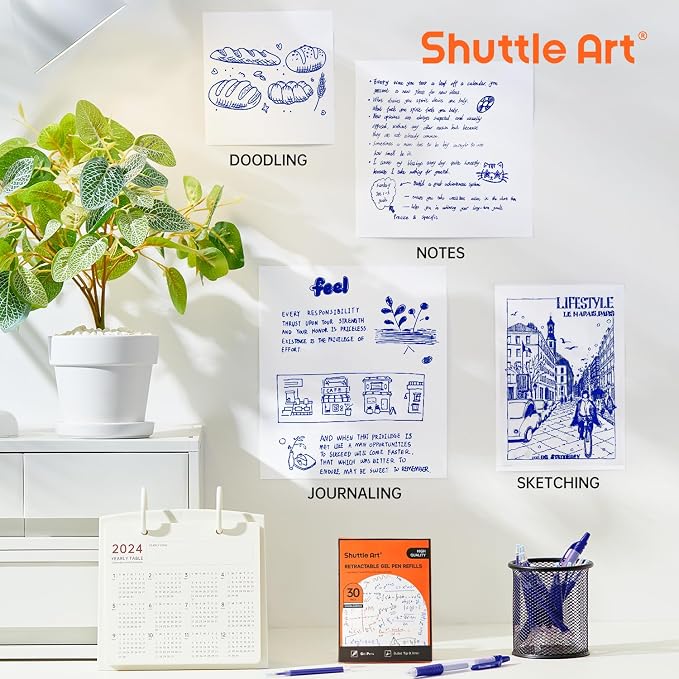 Shuttle Art Retractable Gel Pen Refills, 30 Pack Blue Rollerball Gel Ink Pens - Image 5