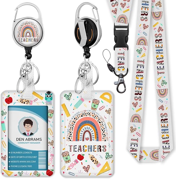 Piefly Teacher Lanyards for Id Badges, Rainbow Teachers Badge Holder by Piefly