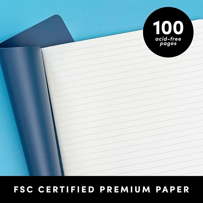 PAPERAGE Soft Cover Lined Journal Notebook, 2 Pack, (Blue Pansies), 100 Pages, Large 7.5 inches x 9.5 inches, College Ruled, Ideal for Note Taking & Travel Journal-DeskLoop Office