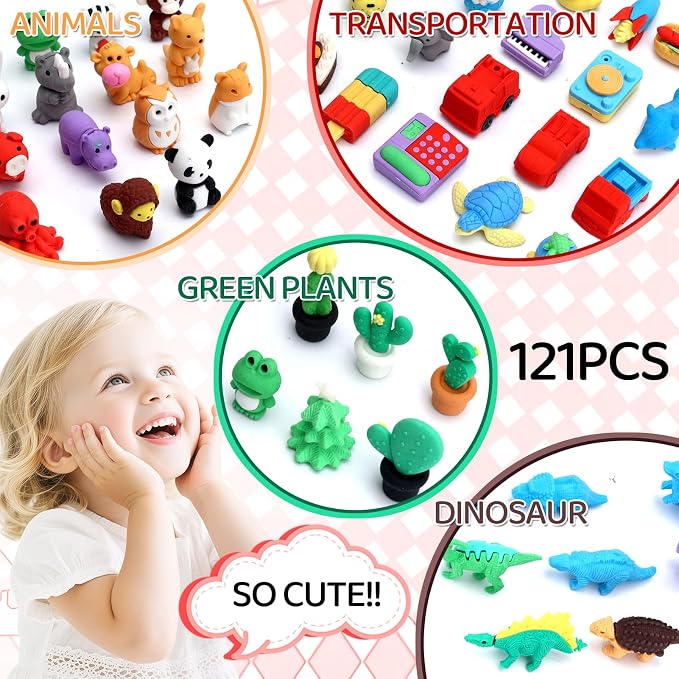 URSKYTOUS 121Pcs Animal Erasers Desk Pets - Image 4