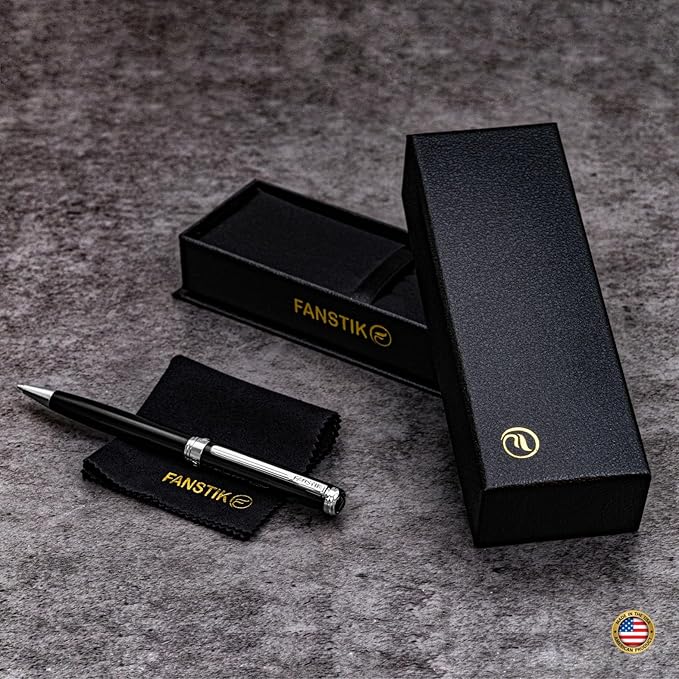 Customized Black & Silver Luxury ballpoint pen (Made In USA) fancy gift set for women, Chrome Finish, Professional executive pen gift set for men (Lux Custom-BallPoint Black-Silver)-DeskLoop Office