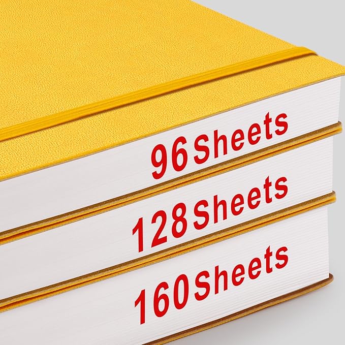 AHGXG Bullet Dotted Journal - 320 Pages Dot Grid Notebook B5 Large Journal, 7.6'' X 10'', 100gsm Thick Dotted Paper, Leather Softcover, with Journal Stencils, Inner Pocket - Yellow-DeskLoop Office