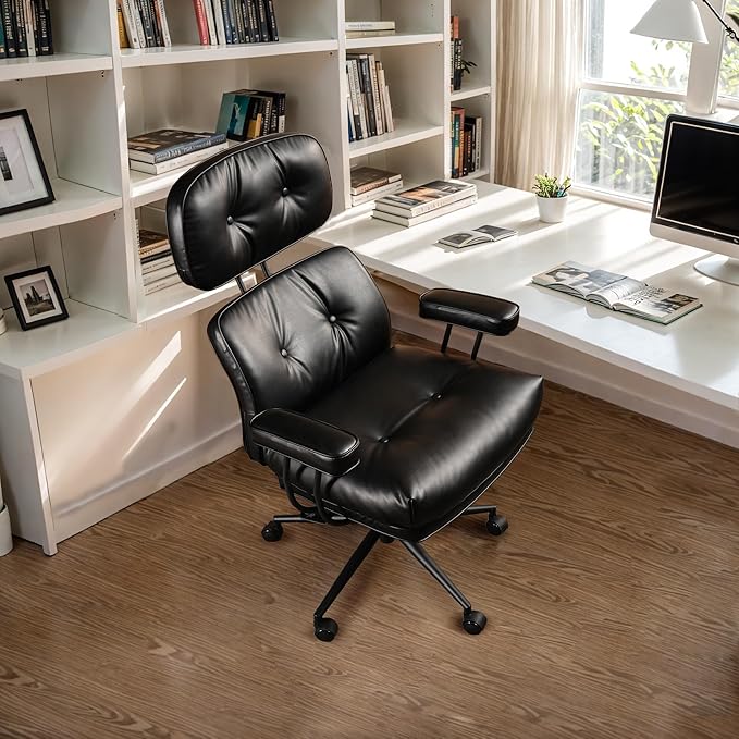 Faux Leather Executive Office Chair - Big and Tall Ergonomic Home Office Chair,Reclining Computer Desk Chair with Lumbar Support,Adjustable Task Chair Swivel Rolling PC Chair with Wheels,Black,PU-DeskLoop Office