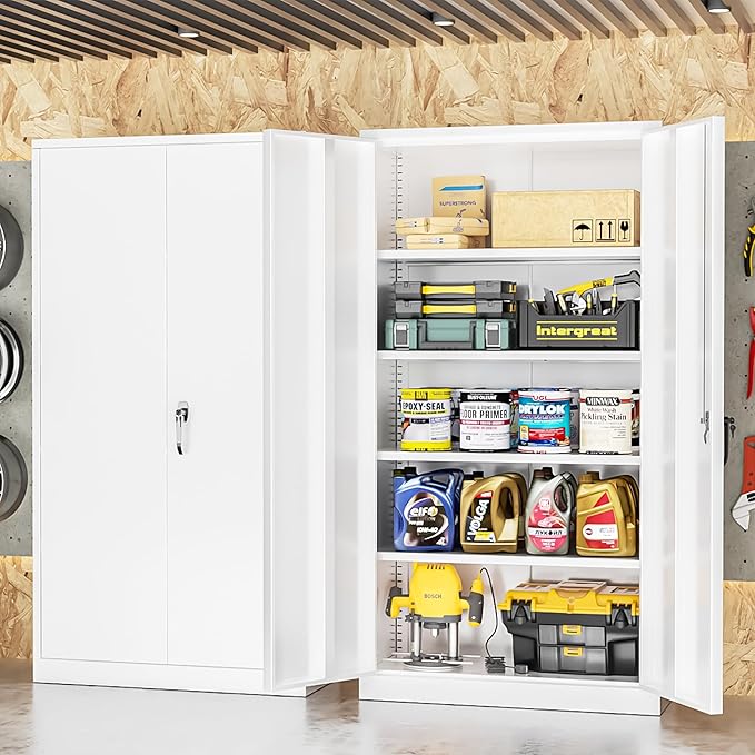 INTERGREAT Garage Storage Cabinets with Doors and Shelves,72" Tall White Steel Locking Cabinets Storage, Metal Cabinet for Home Office, Warehouse, School-DeskLoop Office