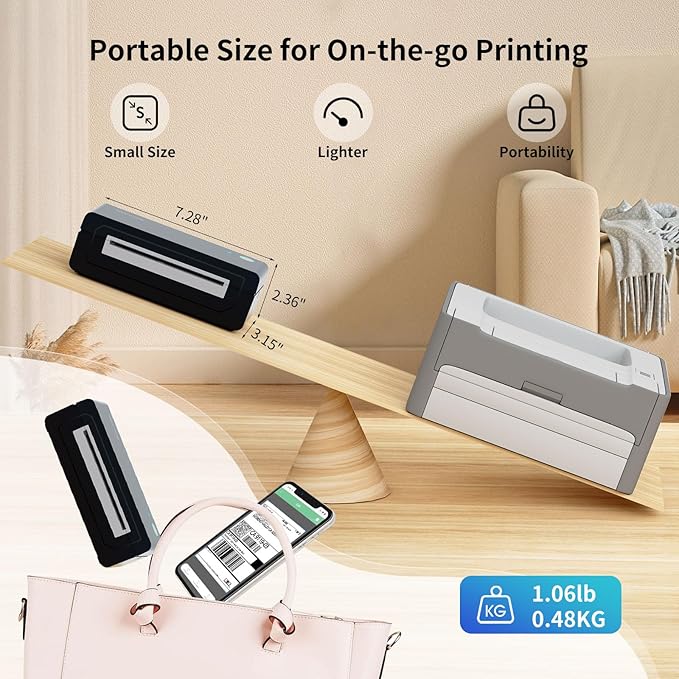 Bluetooth Thermal Shipping Label Printer, 4X6 Inkless Label Machine for iOS, Android, Laptop, Wireless Printer for Small Business, Compatible with Amazon, UPS, Shopify, Black-DeskLoop Office