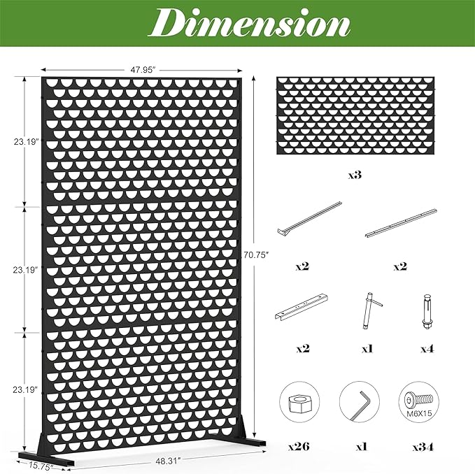NicBex Room Divider 1 Panel Room Dividers with Semicircle Pattern Design Partition Room Dividers and Metal Privacy Screens Wall Divider for Outdoor, Room Separation,48.31"W x 15.75"D x 70.75"H, Black-DeskLoop Office
