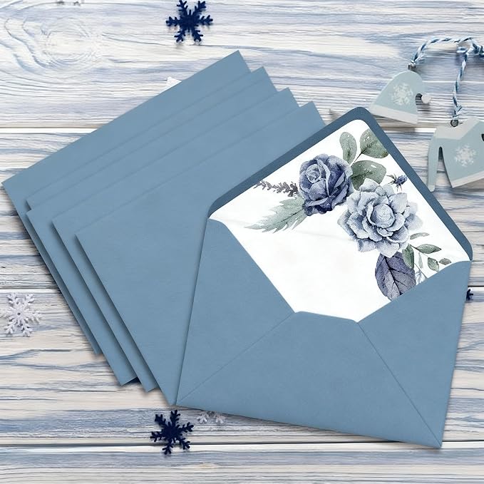 50Pcs 5x7 Inch Invitation Envelopes Set, 150GSM Dusty Blue V-Flap Greeting Card - Image 4