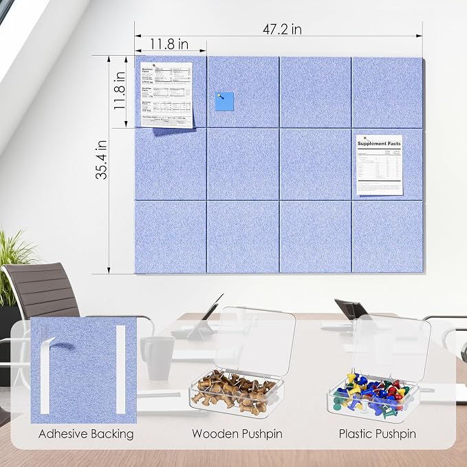 MaxGear Felt Bulletin Board 48" x 36", Light Blue Felt Wall Tile Wall Decor | - Image 5