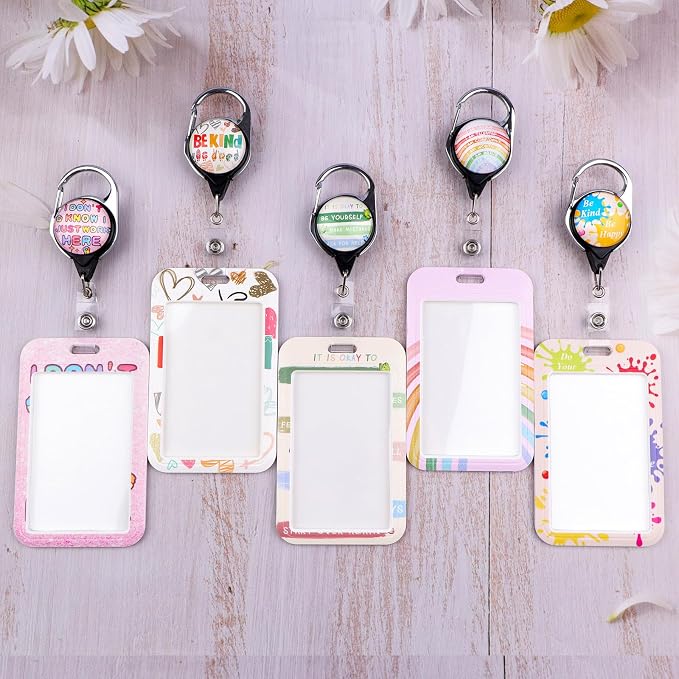 Pink Work Retractable Card Badge Holder Reel Cute Aesthetic Reel Clip - Image 2