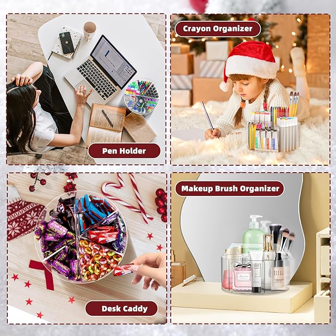 Absonic Acrylic Pen Holder Pencil Organizer, 360-Degree Rotating Pencil Holder, Crayon Organizers for Kids Marker Organizer Caddy Art Supply Kids Desk Organizers for Office Home School-DeskLoop Office