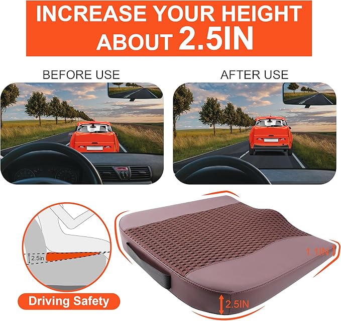 Car Seat Cushion, Comfort Memory Foam Car Cushions for Driving - Sciatica & Lower Back Pain Relief, Driver Seat Pillow for Auto, Office Chair, Wheelchair - 4D Mesh Brown-DeskLoop Office