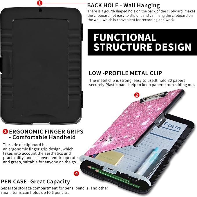 Clipboard with Storage, Pen Holder, Heavy Duty Clipboard Storage Box with Clips - Image 4