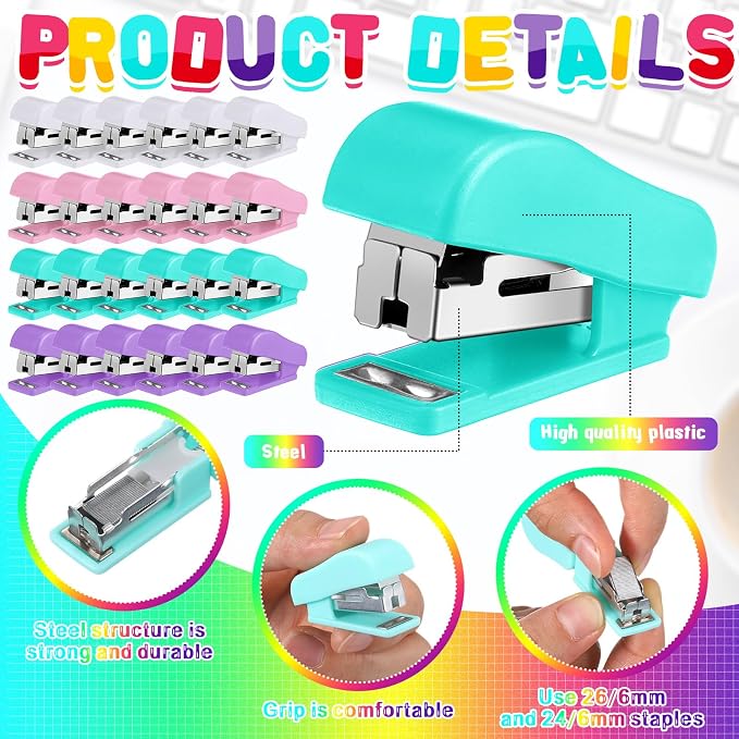 Fainne 60 Pcs Mini Stapler Bulk - Image 3