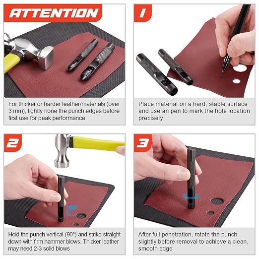 Spurtar Hollow Punch Set 12 Pieces 1/8"- 3/4" Leather Punch Set Kit - Image 3