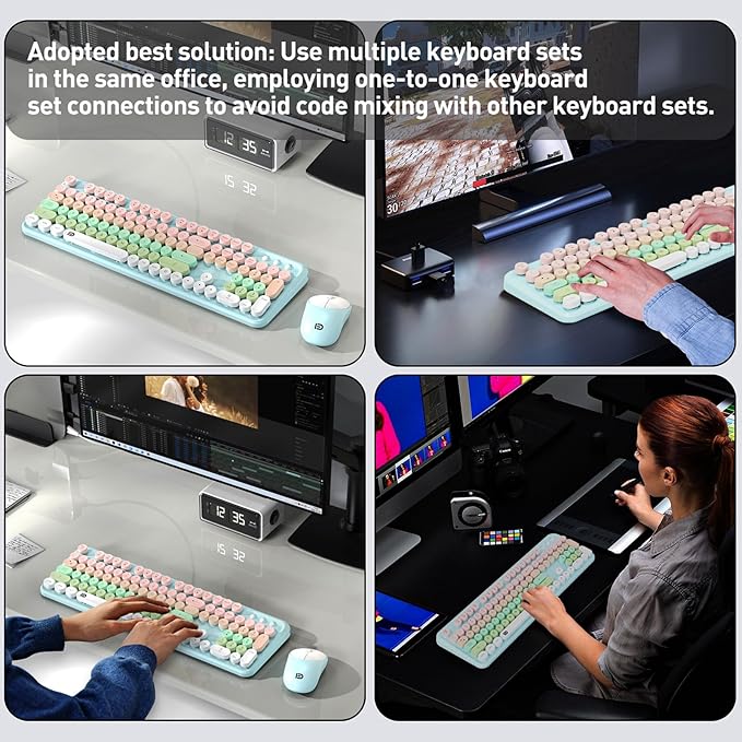 Wireless Keyboard and Mouse Combo, 2.4 GHz Wireless Full-Sized Typewriter Mouse and Keyboard with Round Keycaps for Windows, Computer, Desktop, PC, Laptop (PinkBlue)-DeskLoop Office