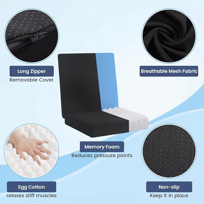 Recliner Seat Cushion, Egg Foam Creat Seat Cushion & Memory Foam Back Pad | - Image 4