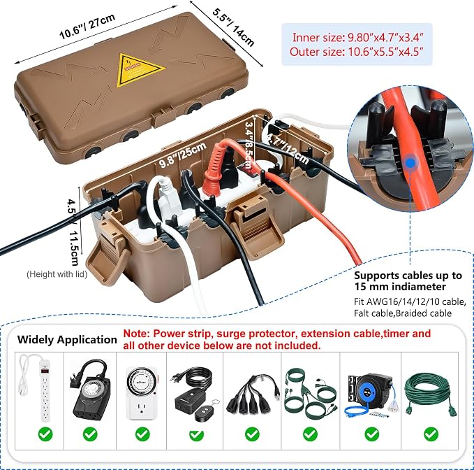 Hrensaw Medium Outdoor Electrical Box, Weatherproof Connection Box w/6 Cable - Image 2