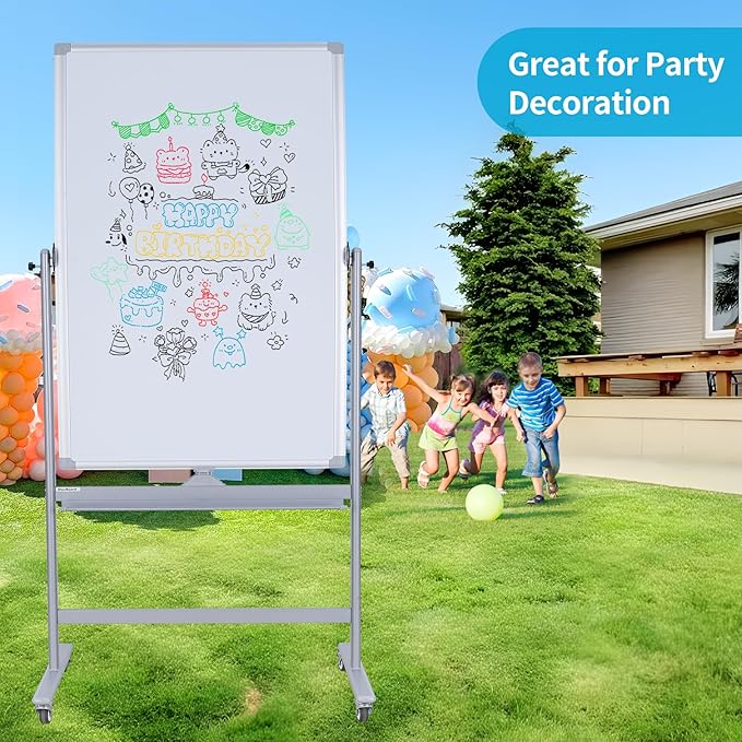 40" x 28" Double-Sided Mobile Whiteboard with Wheels | Rolling Magnetic Dry Erase Board on Stand | Adjustable Height Silver Frame White Board for Office, Classroom & Home-DeskLoop Office